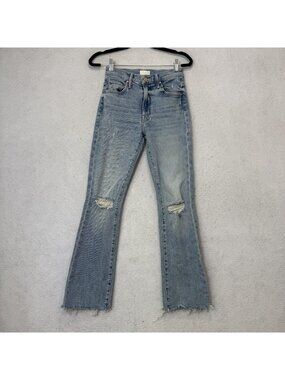 Mother Jeans Womens 24 Blue Insider Flood Fray High Rise Bootcut Crop Raw Hem